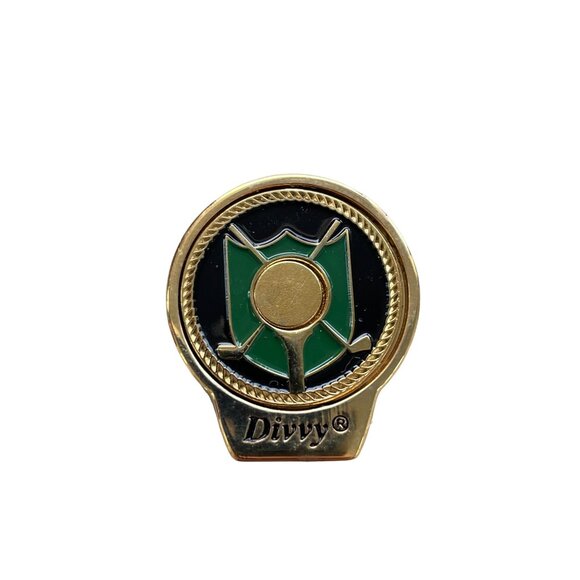 Divvy Golf Ball Marker Clip Green & Black Enamel Gold Finish Lightweight Metal - Picture 1 of 3